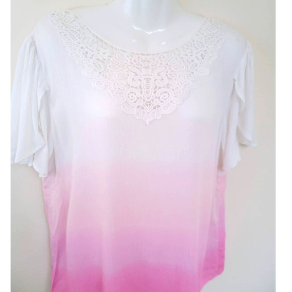 NWT Cato Pink Ombre Lace Collar Split Back Top - Picture 2 of 6